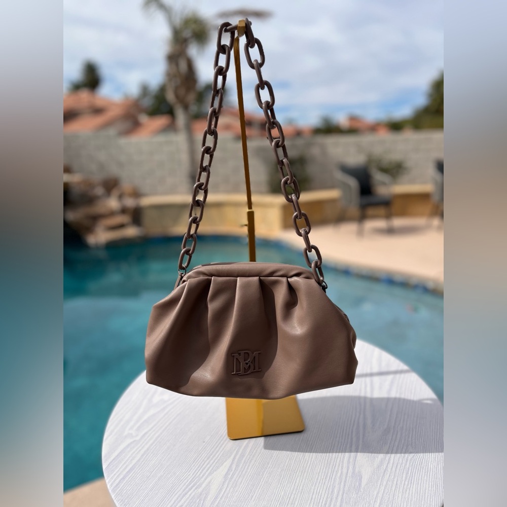 Badgley Mischka Taupe Shoulder Bag with Chain Strap